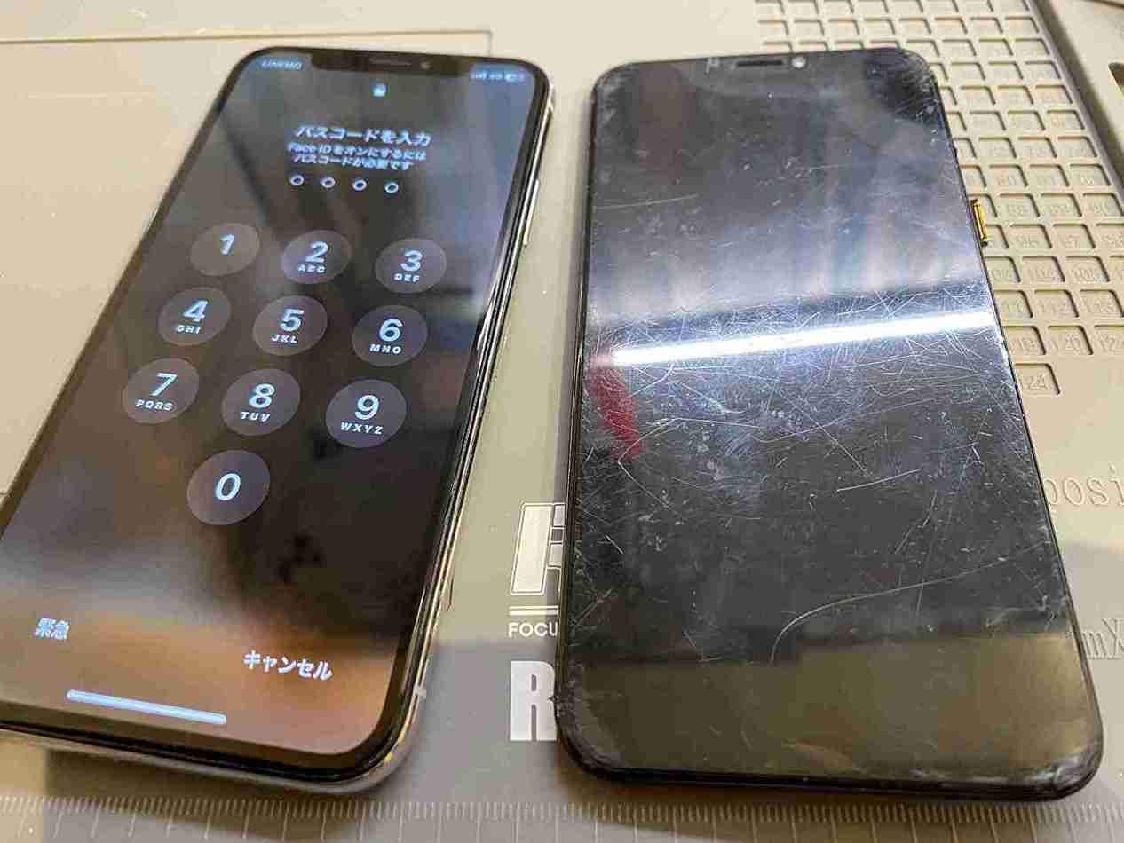 iPhoneX ひび割れ画面 修理後