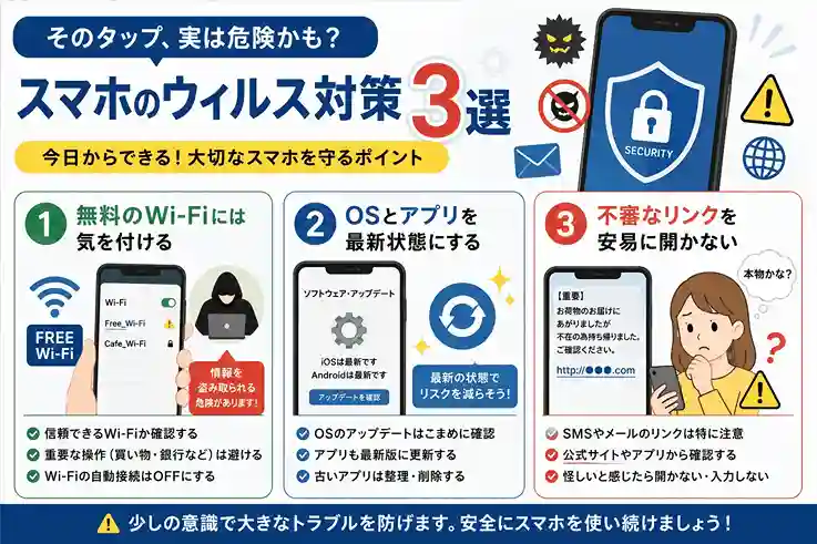 スマホで気を付けたいウイルス対策3選