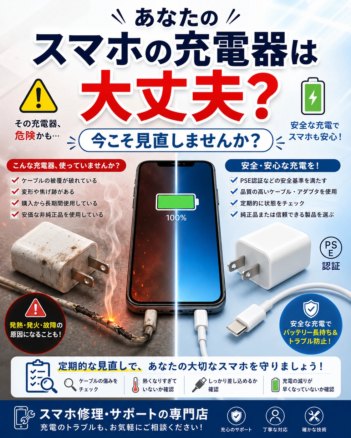 【札幌駅でスマホ修理】あなたのスマホの充電器は大丈夫？今こそ見直しませんか？