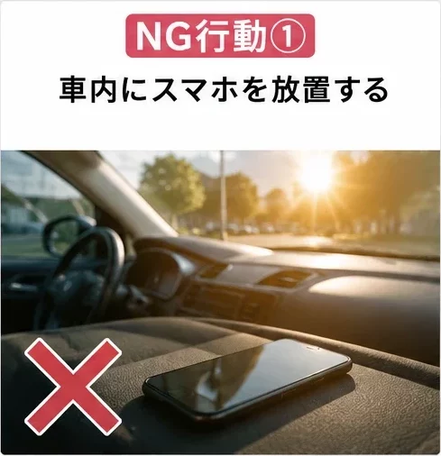 NG行動① 車内にスマホを放置する スマートクリア札幌駅アピア店