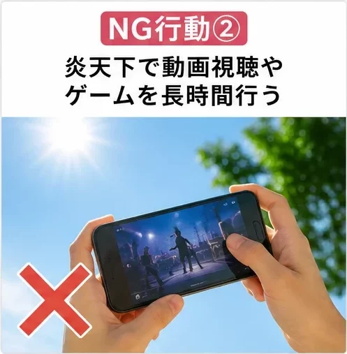 NG行動② 炎天下で動画視聴やゲームを長時間行う スマートクリア札幌駅アピア店