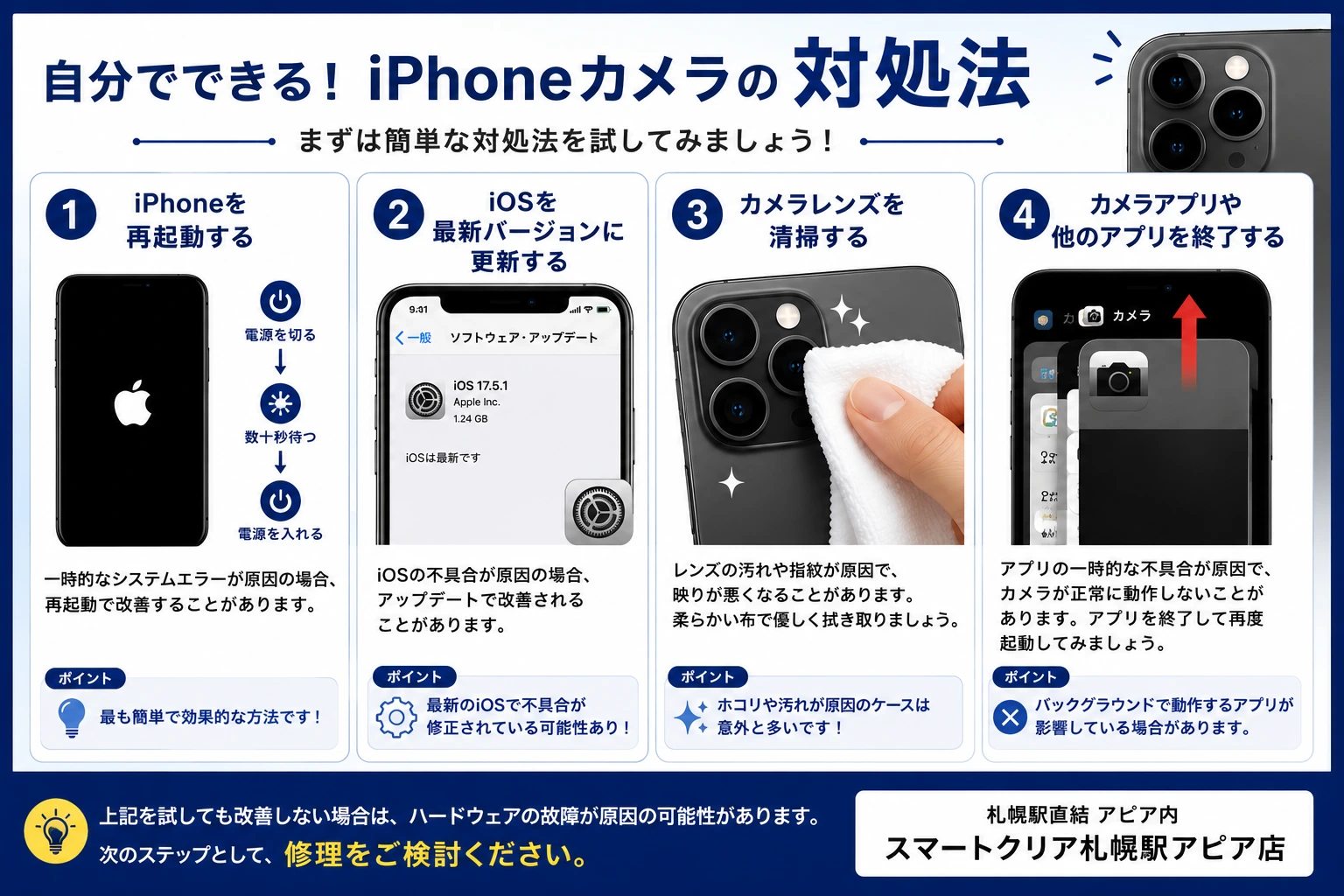 iPhoneカメラが不調の時自分でできる対処法まとめ スマートクリア札幌駅アピア