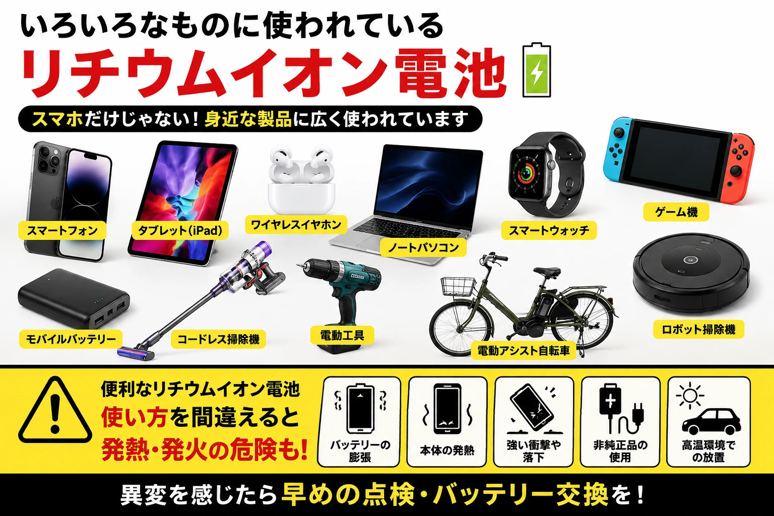 色々なものに使われているリチウムイオン電池。便利だからこそ知って 