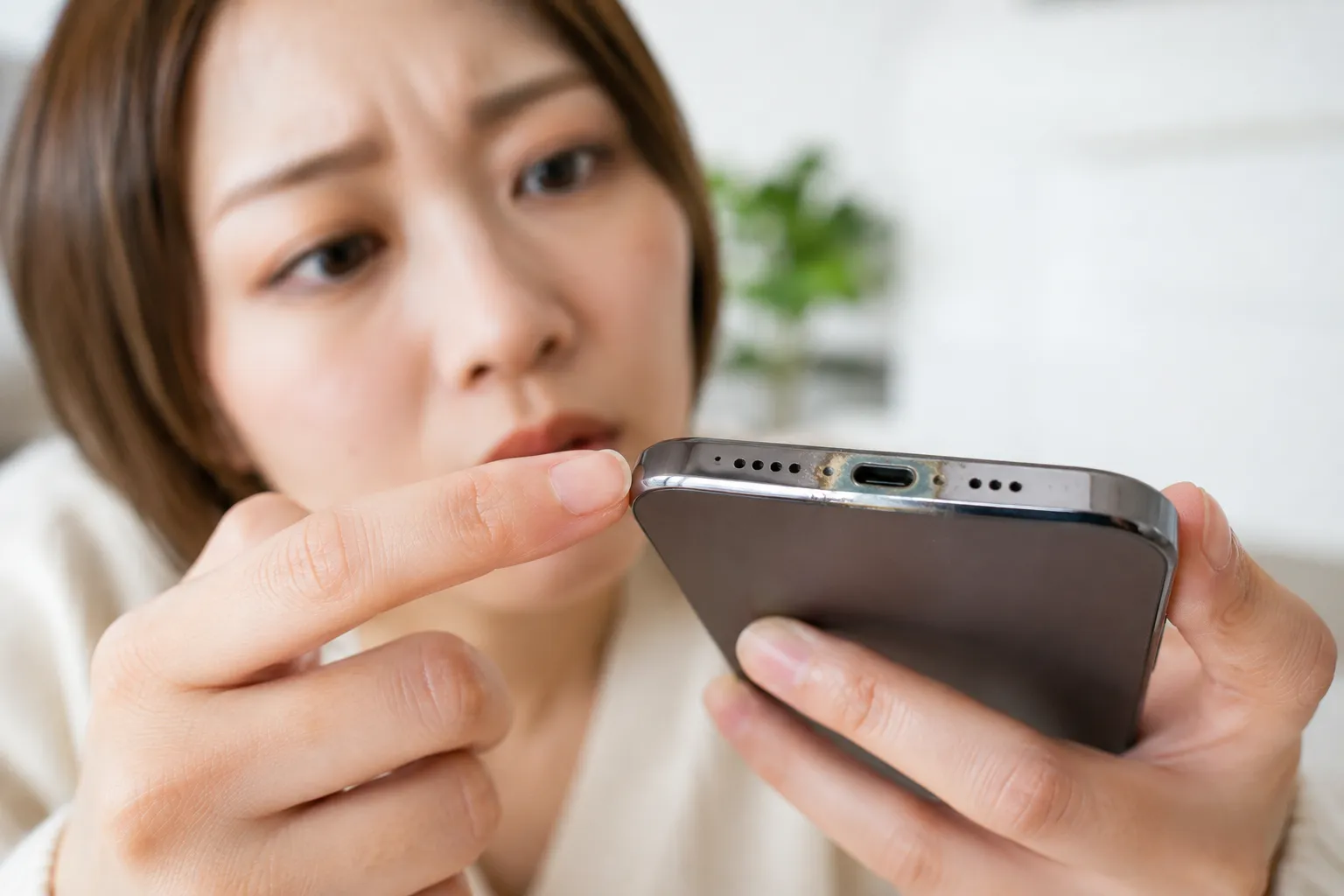 スマホの充電口が青や緑、白っぽく変色する原因