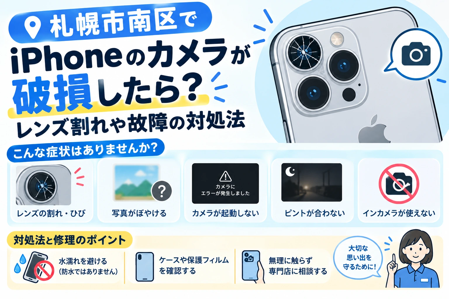 札幌市南区でiPhoneのカメラが破損したら？レンズ割れや故障の対処法